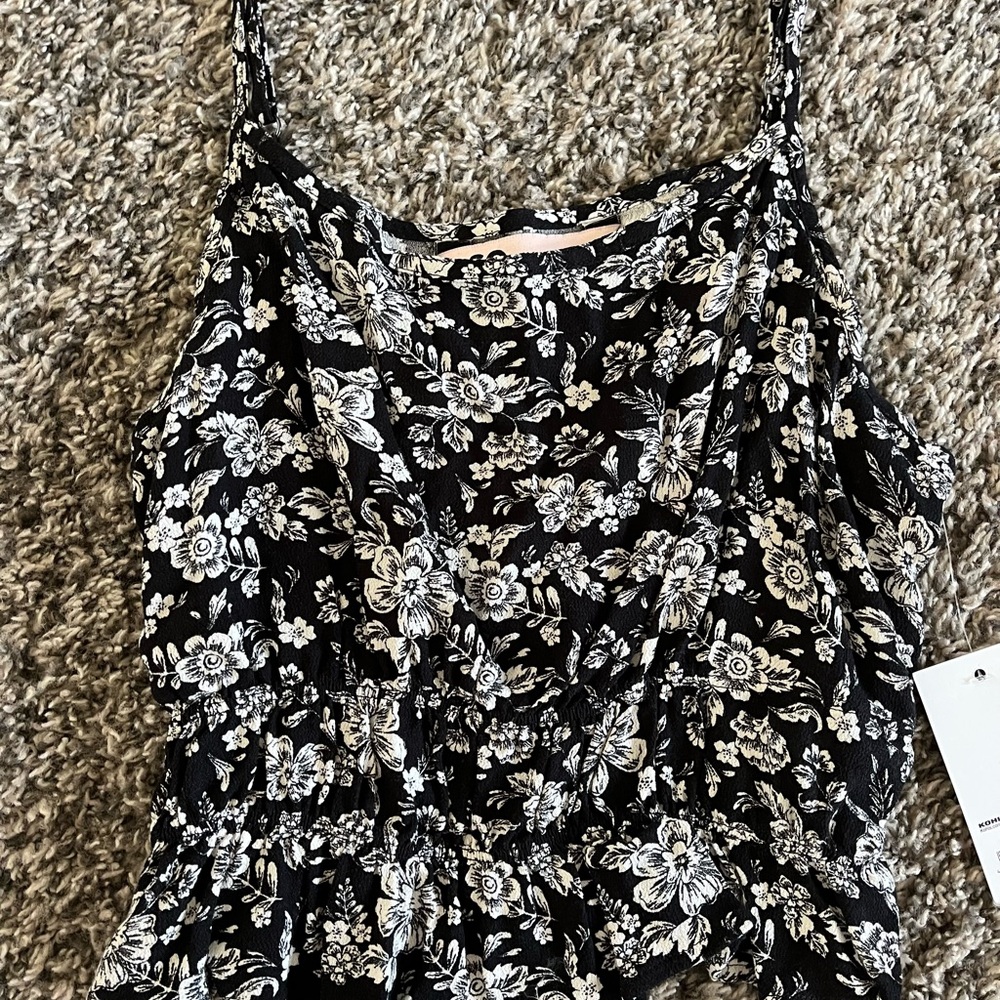 SO Black and White Smocked Ruffled Camisole